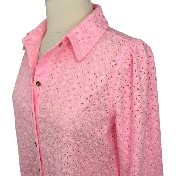 NWT Lilly Pulitzer Sea Breeze Eyelet Button Down Top Pink Blossom Womens Size M - Picture 8 of 15